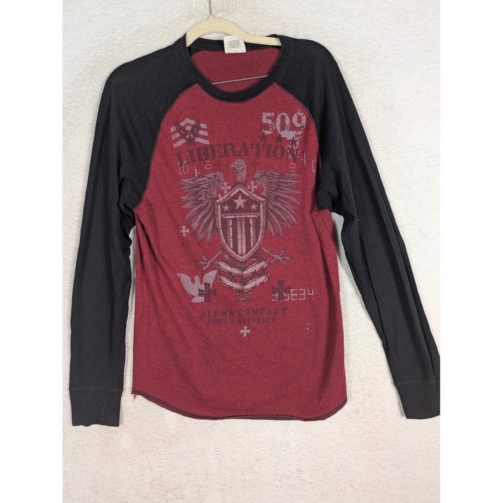 Hybrid Raglan Graphic Tee Y2K Men's Small Red Black Eagle Liberation